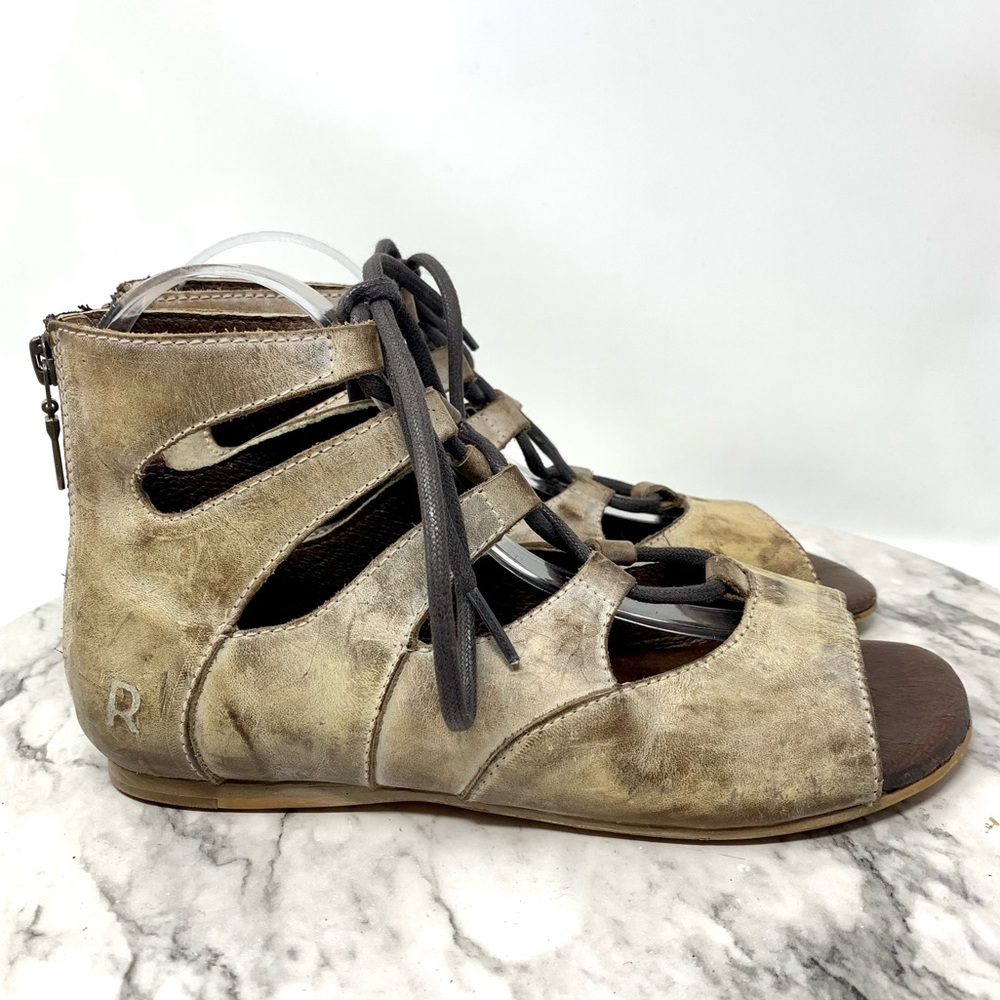 Roan By BedStu Winnie Lace Up Leather Sandals 7.5 Bohemian Moto Edgy Festival - Picture 2 of 16